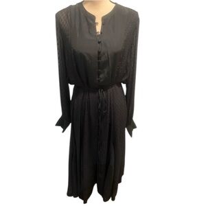 Madewell Women’s Black Midi Tie Waist Adjustable Dress Dot Sheer New XL XXL